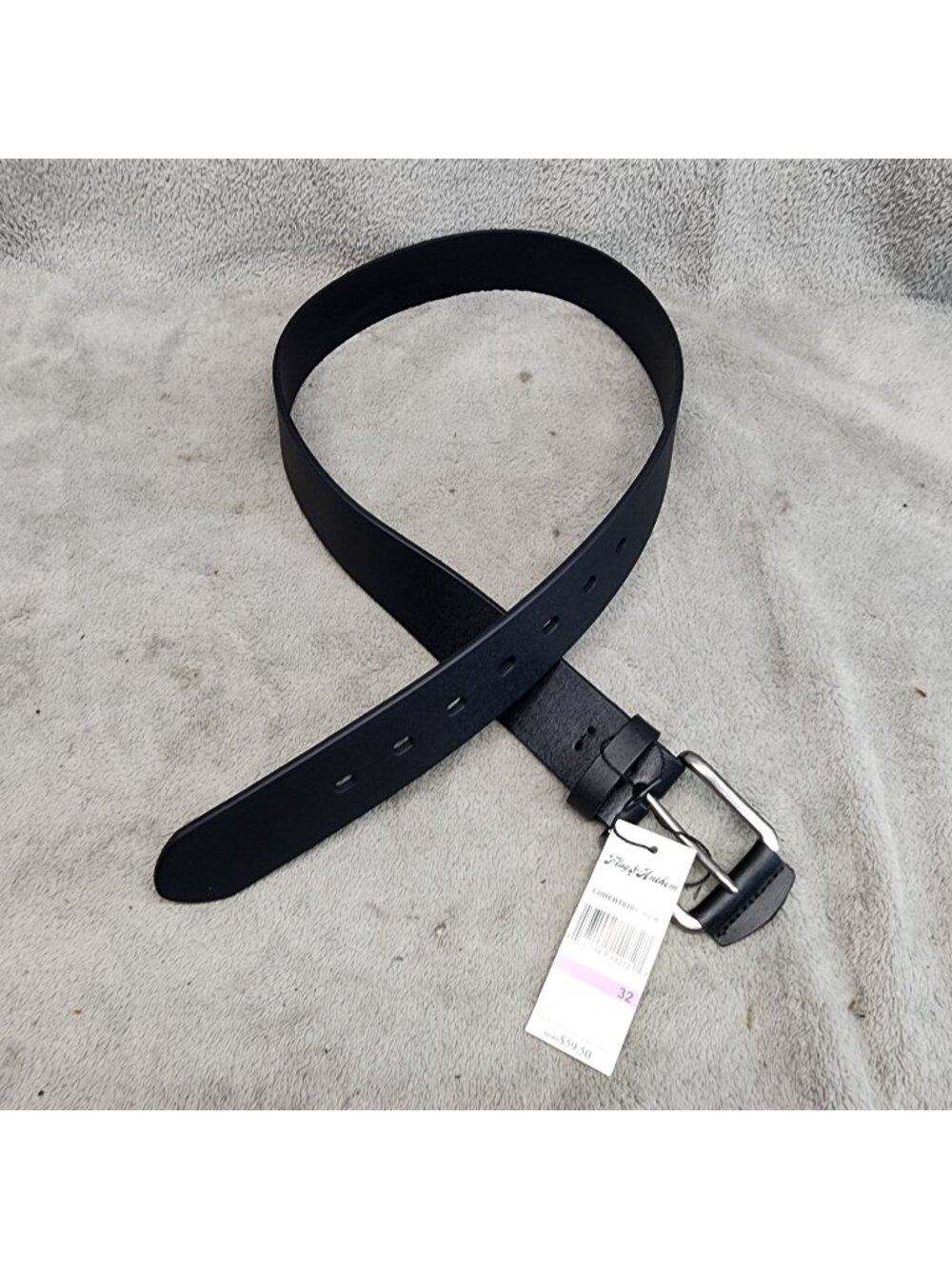 Flag & Anthem Belt Mens 32 Black Leather Silver Tone Buckle *NWT*
